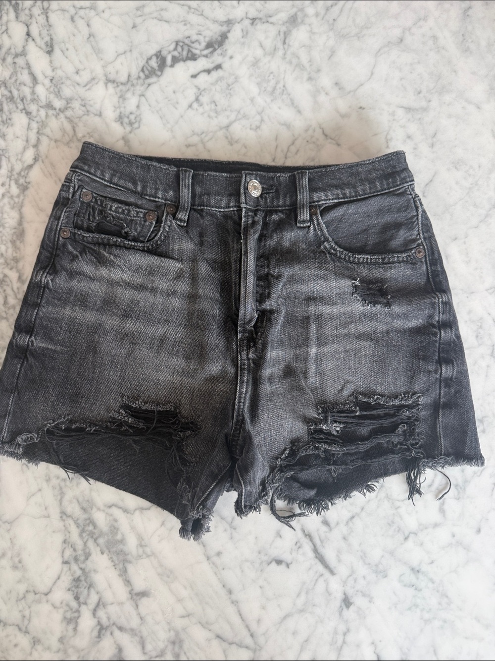 American Eagle Outfitters Washed Black Distressed Jean Shorts